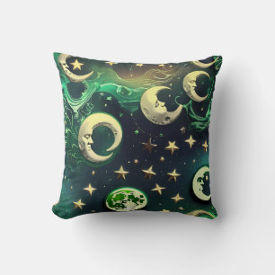 Almohada Celestial de Luna Esmeralda Verde