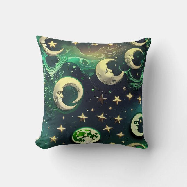 Almohada Celestial de Luna Esmeralda Verde (Anverso)