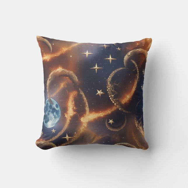 Almohada Celestial de Luna Naranja Fuego (Anverso)
