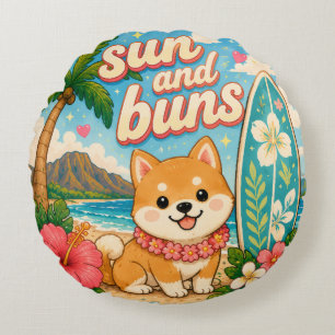 Almohada circular kawaii de Hawaii linda
