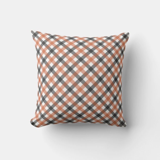 Almohada clásica de cuadros naranja y blanco (Anverso)