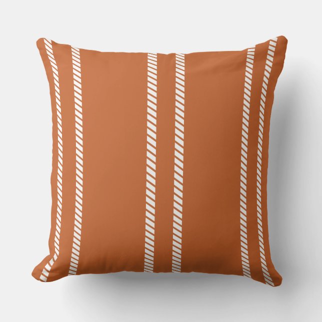 Almohada clásica de naranja quemada con rayas (Anverso)