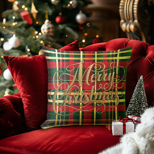 Almohada Clásica de Navidad en Tartán Rojo y Verde