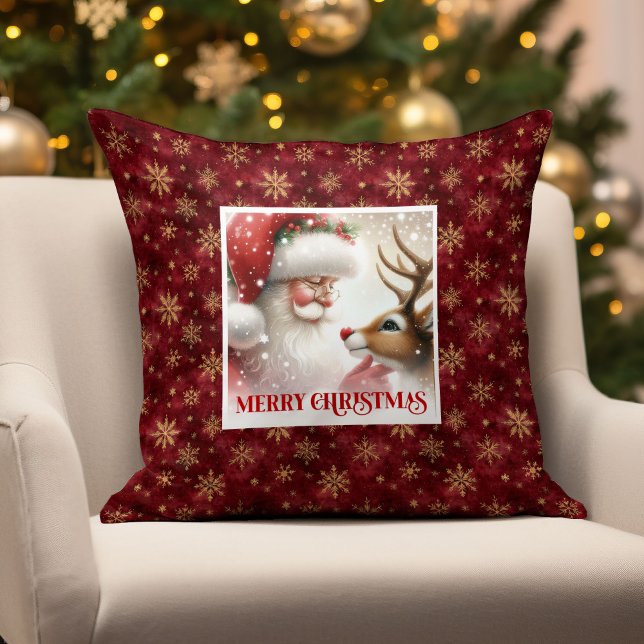 Almohada Clásica de Navidad Santa Rudolph Fiesta  (Classic Santa Rudolph Holiday Pillow Christmas Decor

)