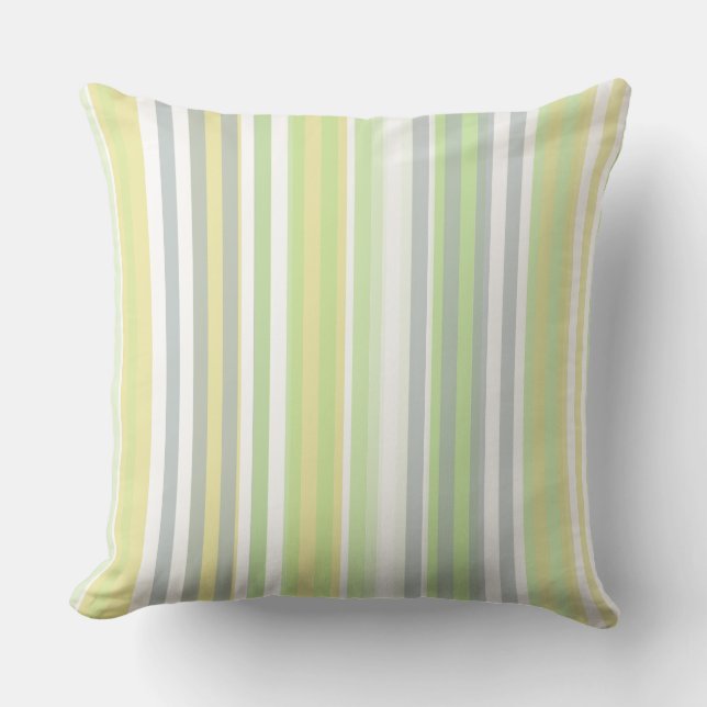 Almohada clásica de rayas apio, limón y gris (Anverso)