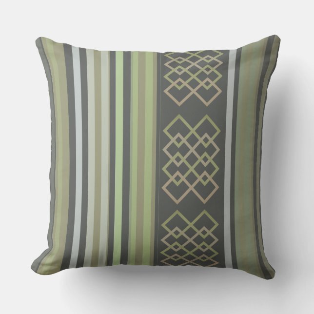 Almohada clásica gris verde con raya y diseño (Anverso)