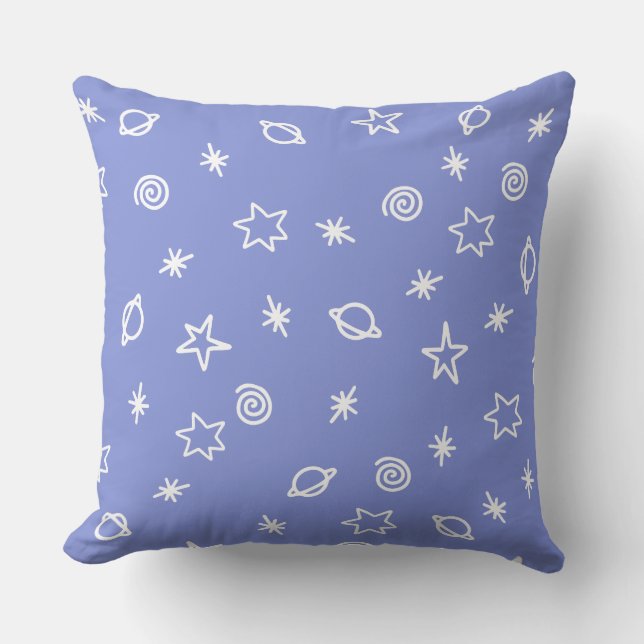 Almohada Cojín Azul Espacio Garabato Estrellas Pla (Anverso)