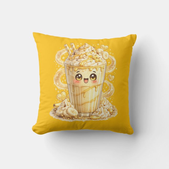 Almohada Cojín Batido De Leche De Plátano Kawaii  (Anverso)