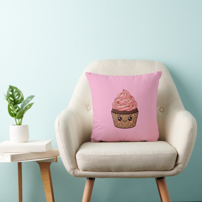 Almohada Cojín Cupcake Glaseado Fresa Kawaii (Silla)
