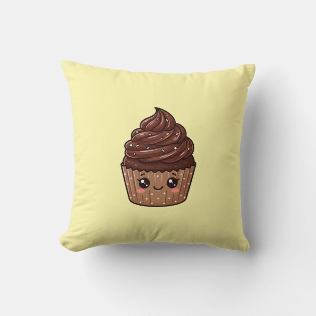 Almohada Cojín Cupcake Kawaii de Chocolate (Anverso)
