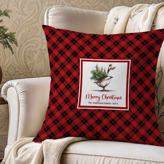 Almohada Cojín de Gansos Caprichosos de Navidad (Christmas Whimsical Geese Throw Pillow Cushion)