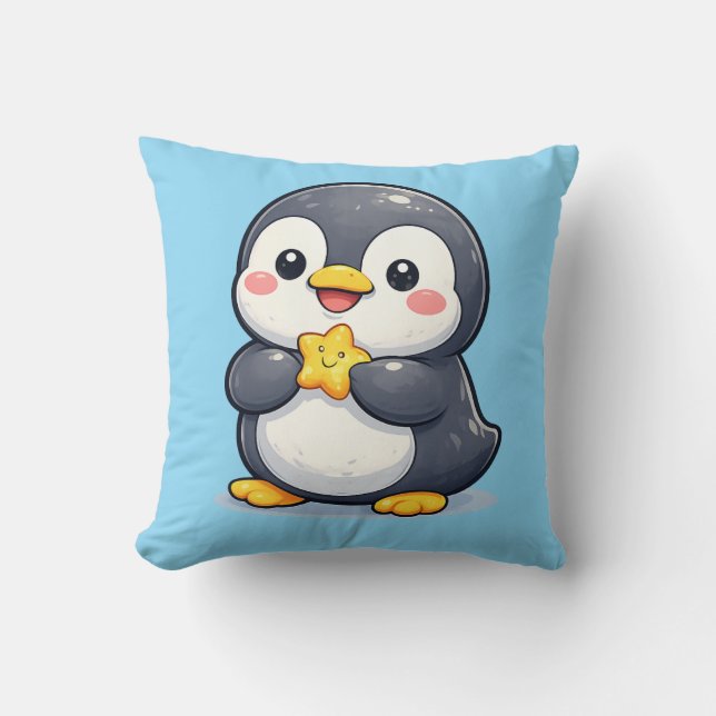 Almohada Cojín De Pingüino Feliz Lindo Kawaii (Anverso)