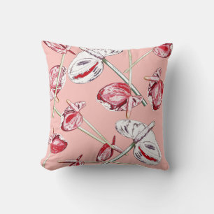 Almohada Cojín Flores Anthurium Rojo Patrón