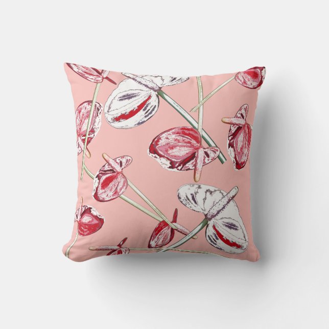 Almohada Cojín Flores Anthurium Rojo Patrón (Anverso)