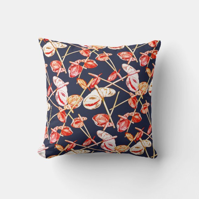 Almohada Cojín Flores Anthurium Rojo Patrón (Anverso)