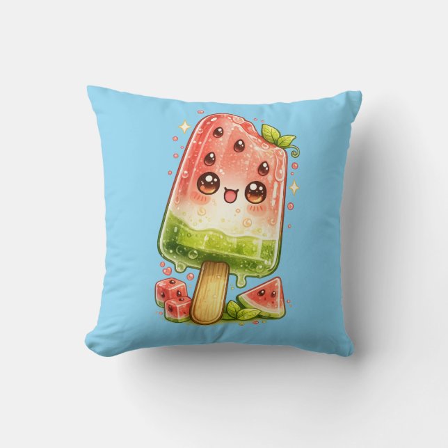 Almohada Cojín Kawaii Paleta de Sandía Helada (Anverso)