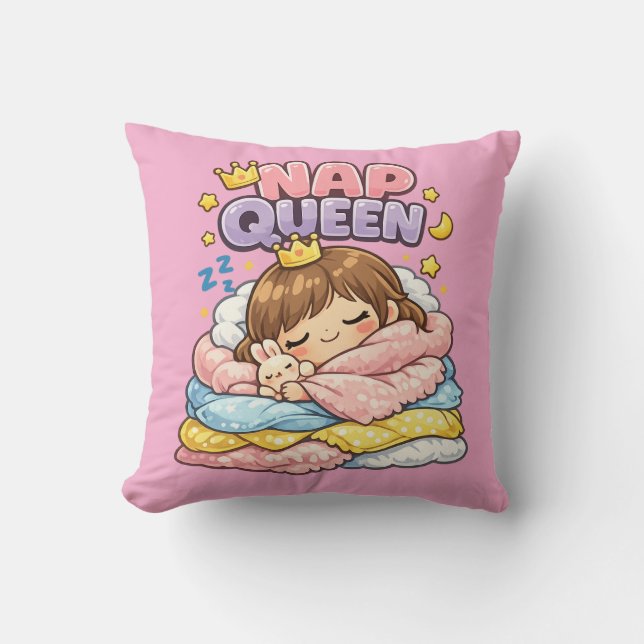 Almohada Cojín Kawaii Reina de la Siesta (Anverso)