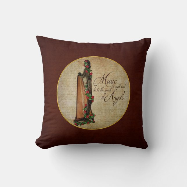 Almohada color de rosa irlandesa de la arpa (Anverso)