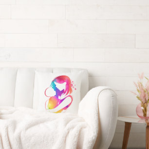 Almohada Colorida de Agua Fuerte de Mamá y Bebé