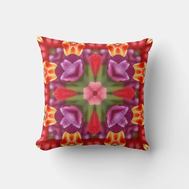 Almohada colorida de tulipanes Kaleidoscope (Anverso)