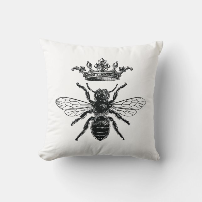 Almohada con abeja reina vintage (Anverso)