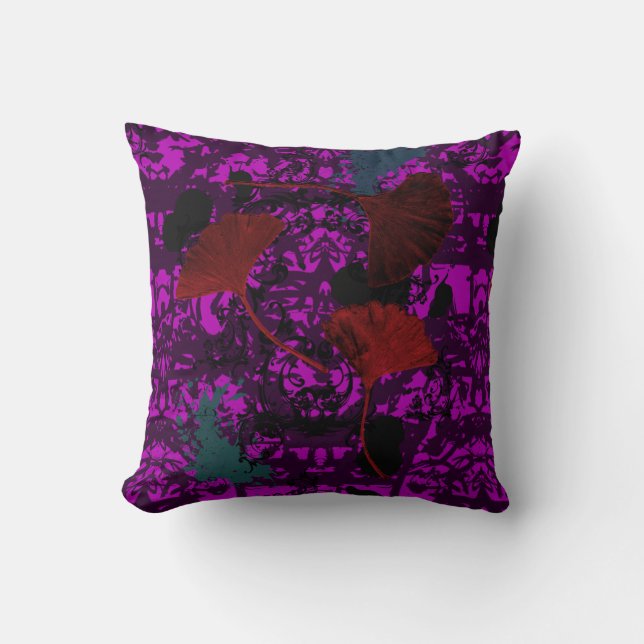Almohada con acento cuadrado grunge de ginkgo eleg (Anverso)