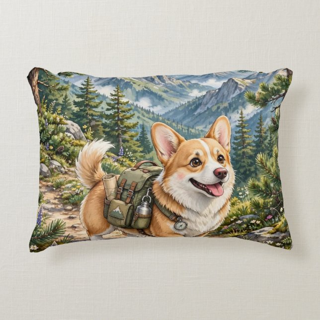 Almohada con acento de acuarela de Corgi caminando (Anverso)