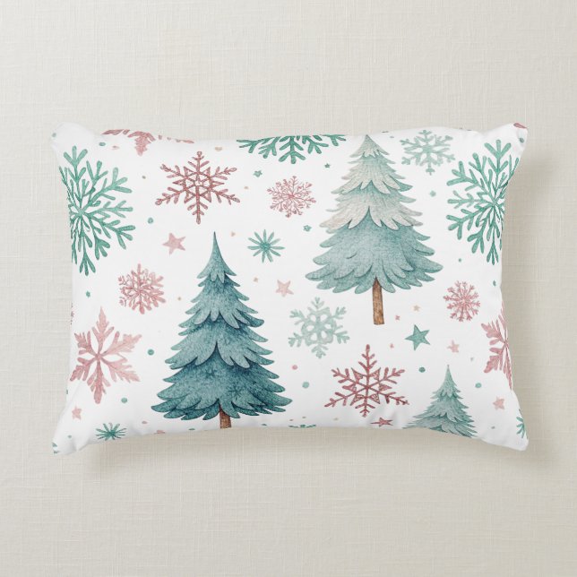 Almohada con acento de árbol de Navidad y copo de  (Anverso)