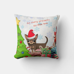 Almohada con acento de Chihuahua de Navidad