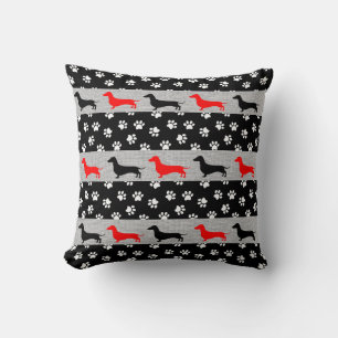 Almohada con acento de Dachshund gris, rojo, negro