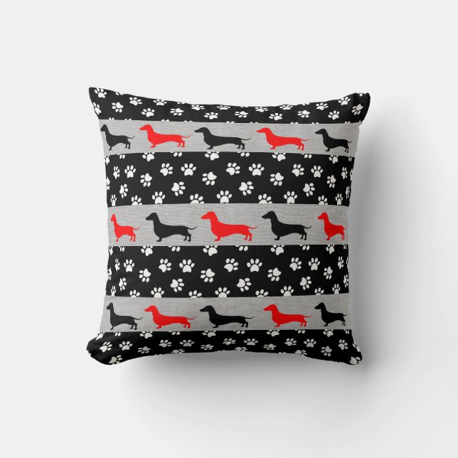 Almohada con acento de Dachshund gris, rojo, negro (Anverso)