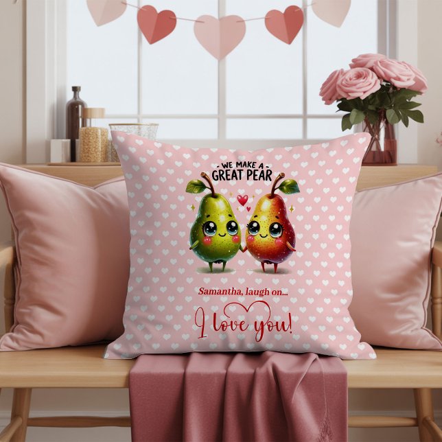 Almohada con acento de San Valentín lindo castigo  (Custom Name Fruit Pun Cute Valentine Accent Pillow)
