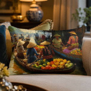 Almohada con acento del mercado flotante de Vietna