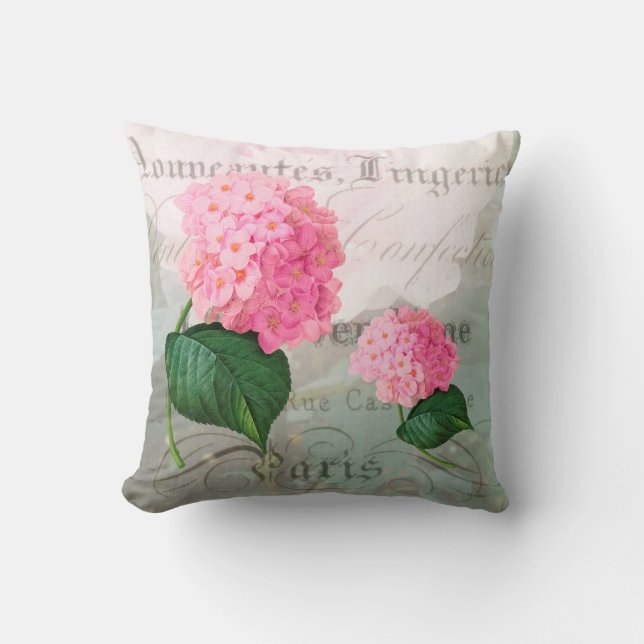 Almohada con acento francés romántico de Hortensia (Anverso)