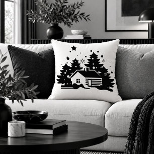 Almohada con acento navideño festivo en blanco y n