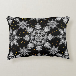 ❄️ Almohada con acento negro de copo de nieve 3D D