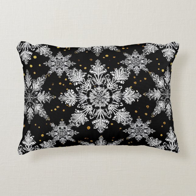 ❄️ Almohada con acento negro de copo de nieve 3D D (Anverso)