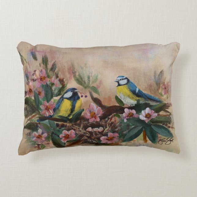 Almohada con acento "Pájaros del Día de las Madres (Anverso)