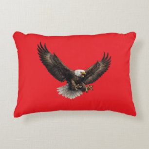 Almohada con acento rojo de águila calva majestuos
