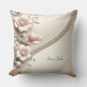 Almohada con adornos florales y perlas