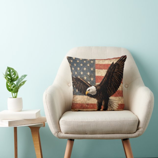 Almohada con águila y bandera estadounidense (Silla)