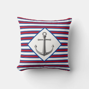 Almohada con ancla plateada y rayas