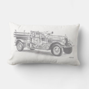almohada con boceto de camión de bomberos vintage