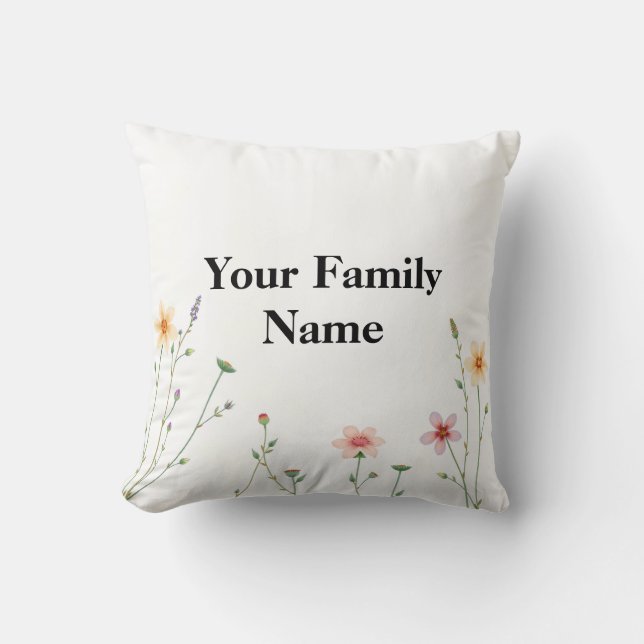 Almohada con borde de flores silvestres dibujadas  (Anverso)