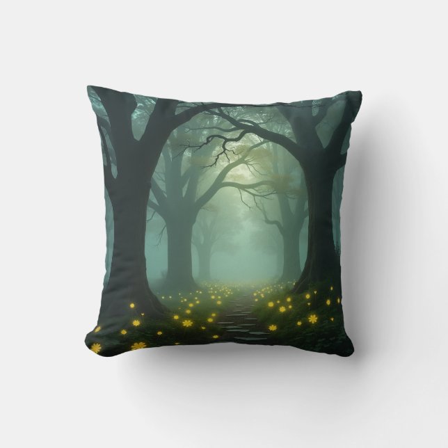Almohada con Bosque Irlandés al Amanecer (Anverso)
