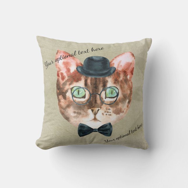 Almohada con cabeza de gato friki acento (Anverso)