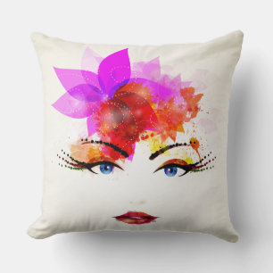 Almohada con cara de niña floral brillante