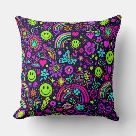 Almohada con cara sonriente psicodélica groovy