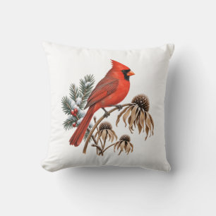 Almohada con Cardenal Rojo y Cabezas de Semillas N