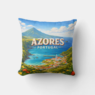 Almohada con cartel vintage de viaje a Azores Port